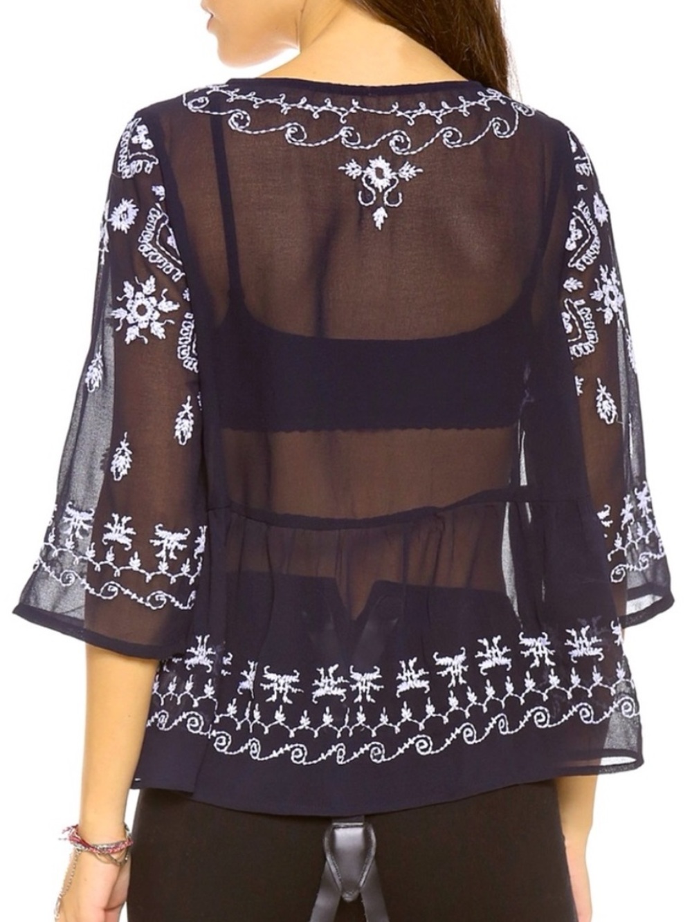 πΊπHPππΊ NWT Free People Pennies Sequel Embroidered Blouse - Picture 4 of 16